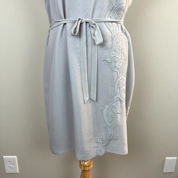 Armani Exchange Dress 10 Gray‎ Embroidered Belted Short Dolman Sleeve Mesh Lined - Picture 3 of 12